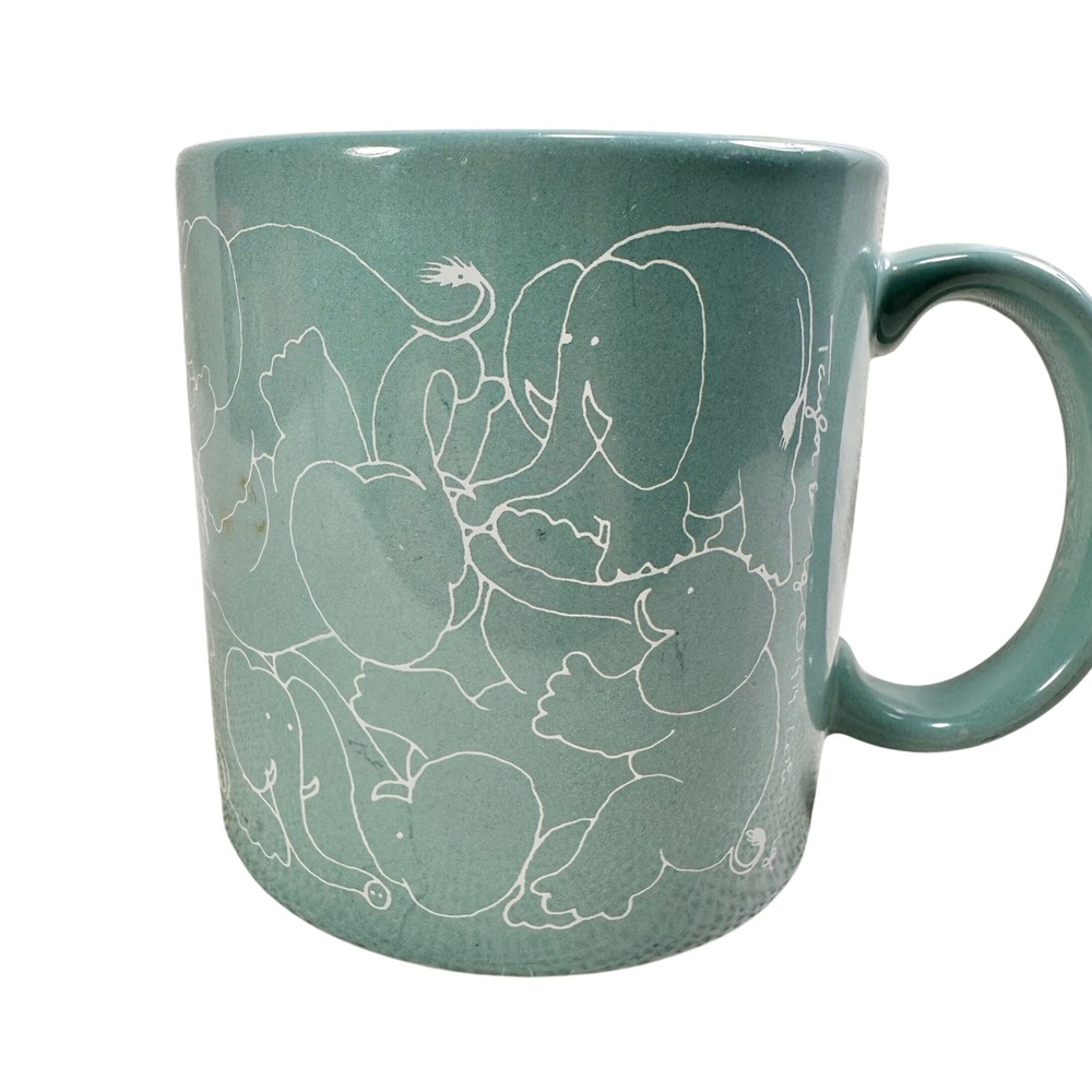 1979 Taylor & NG  Elephant Naughty  Mug Teal Blue Green Ceramic Made in Japan